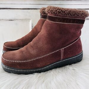 Lands End Brown Suede Faux Fur Lined Comfort Ankle Boots - Womens Size 8B